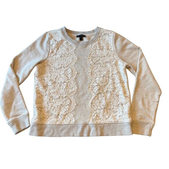 J. Crew Lace Sweatshirt Grey and Cream Size M - Picture 1 of 7